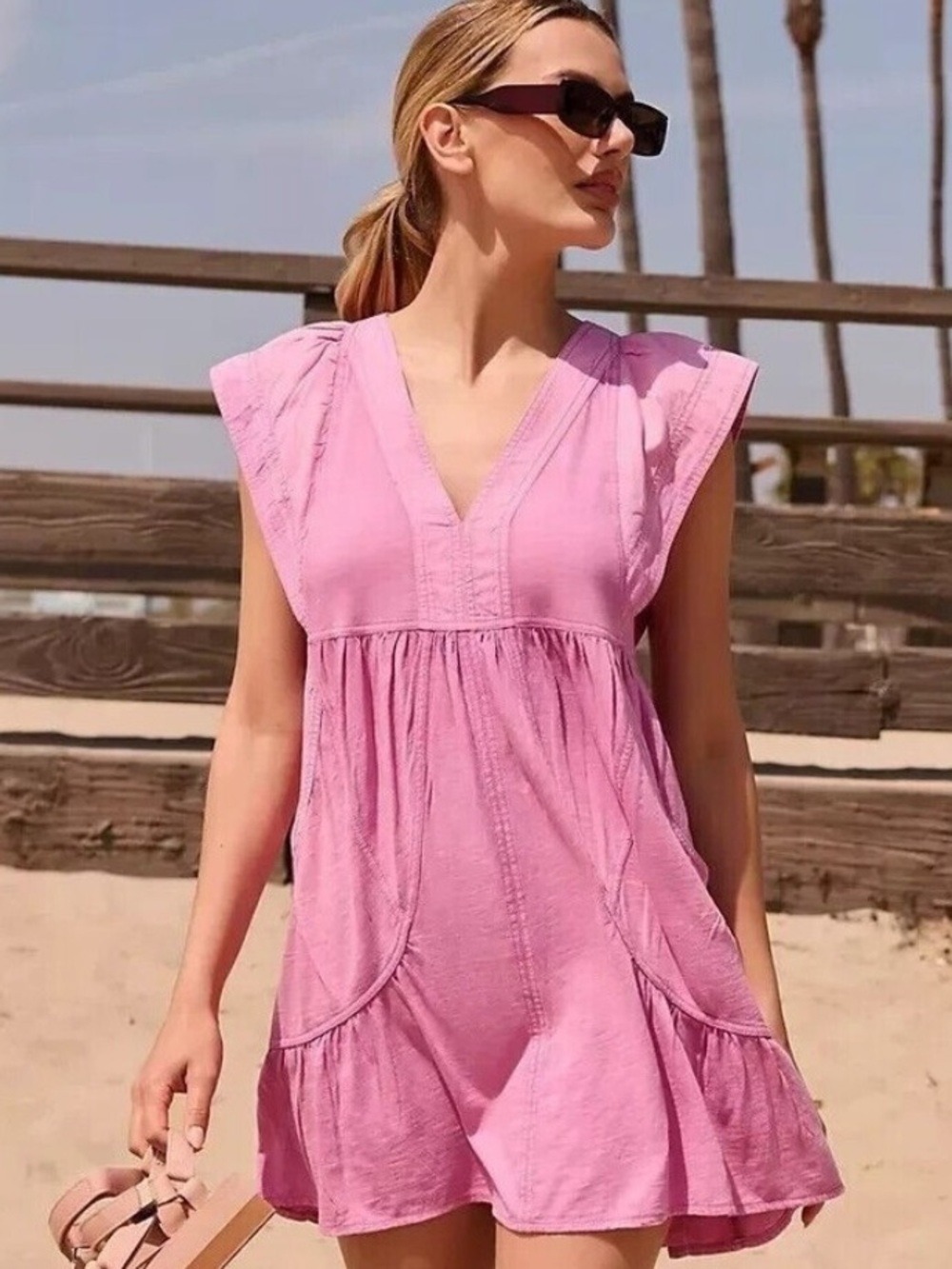 Anthropologie Daily Practice Short Flutter Sleeve Mini Dress in Pink - Picture 1 of 15